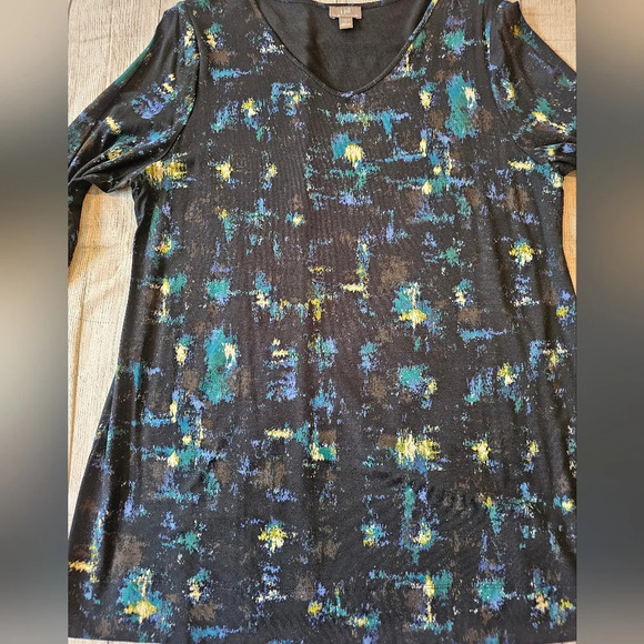 J. Jill Wearever Collection Size Large Abstract V-neck 3/4 Sleeve Top Stretchy - Picture 2 of 6
